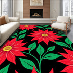 Crimson Floral Vine On Black Rug