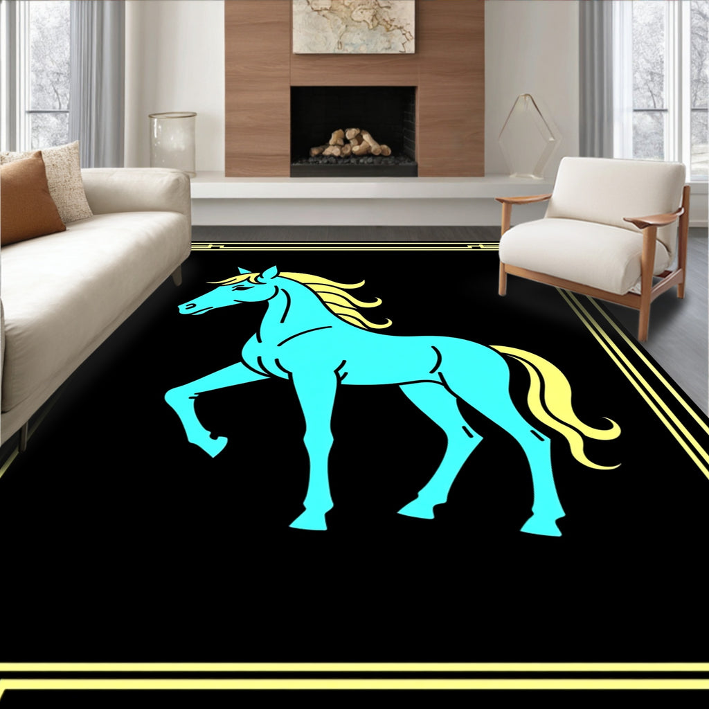 Cyan Horse Yellow Mane Border Rug
