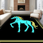 Cyan Horse Yellow Mane Border Rug