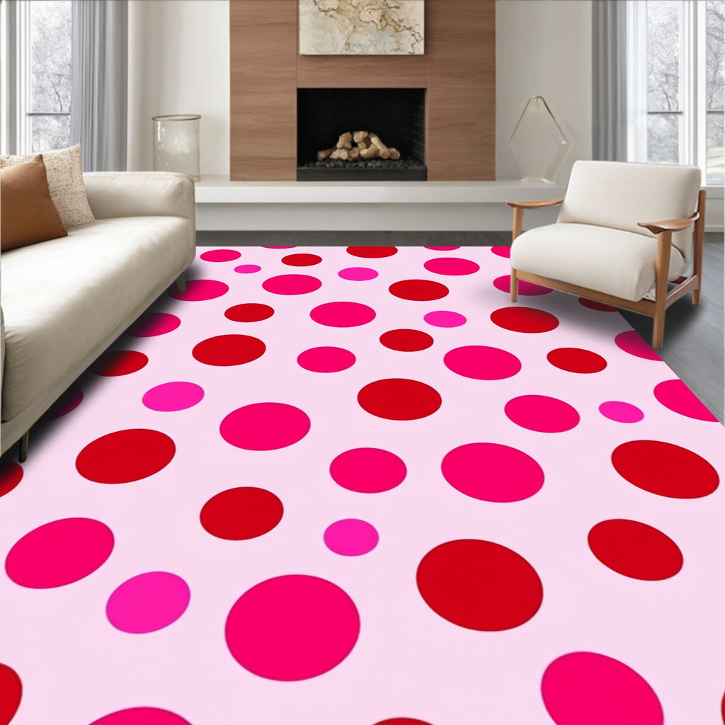Pink Red Polka Dot Spot Rug