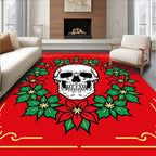 Crimson Skull Floral Wreath Rug