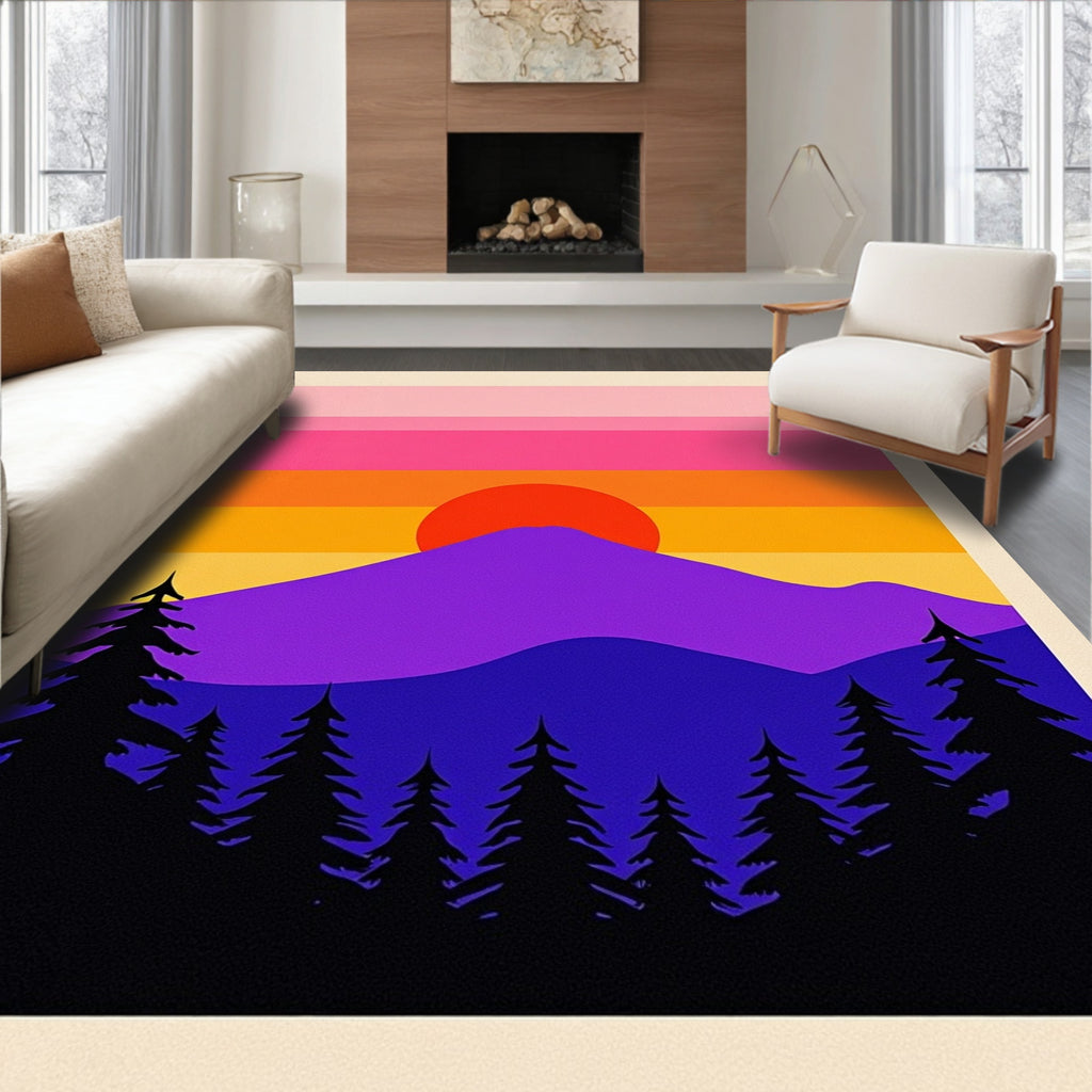 Vivid Sunset Mountain Pine Forest Rug