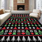 Red Green White Christmas Trees Snowflakes Rug