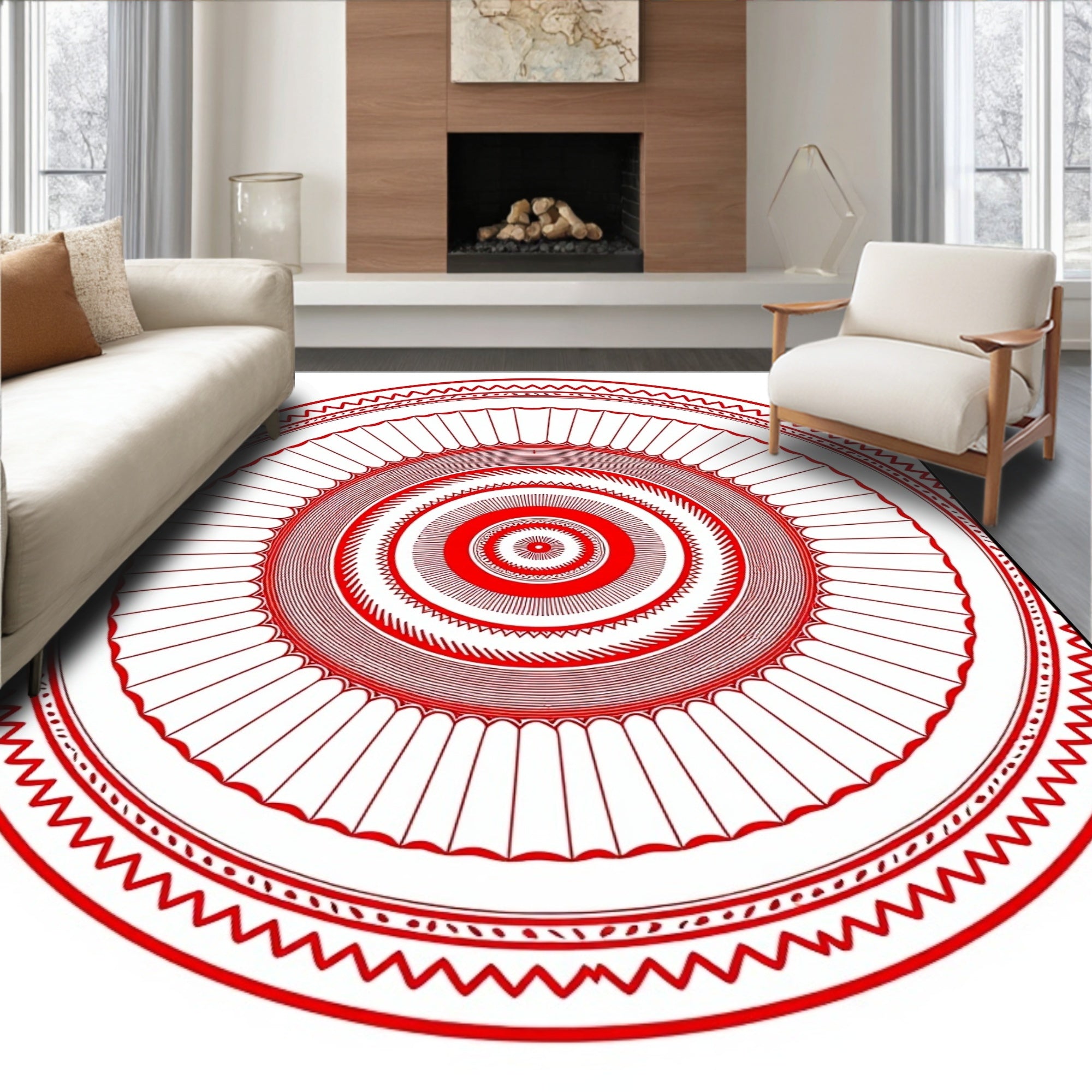 Crimson concentric circles mandala Rug