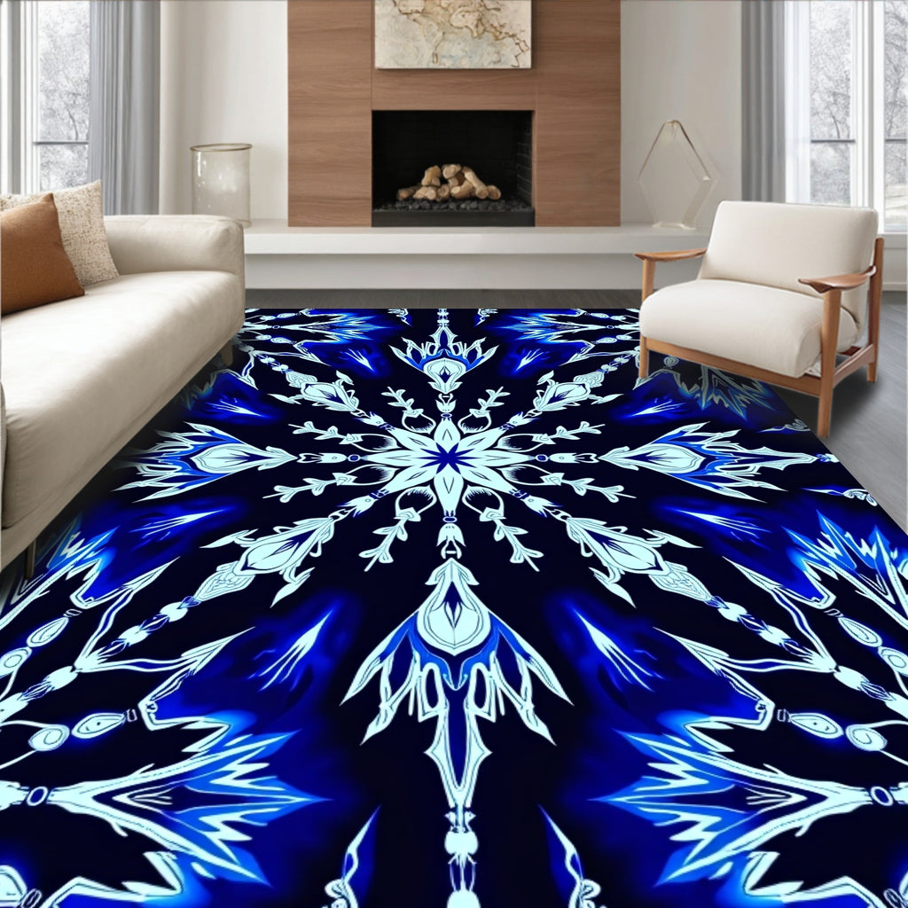 Radiant Blue Ice Crystal Mandala Rug