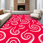 Crimson White Abstract Swirl Scroll Rug