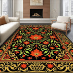 Ornate Gold Red Leafy Vine Classic Rug