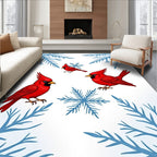 Red Cardinals Blue Snowflakes Winter Scene Rug