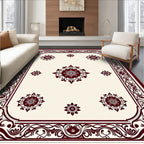 Cream and Burgundy Floral Medallion Rug