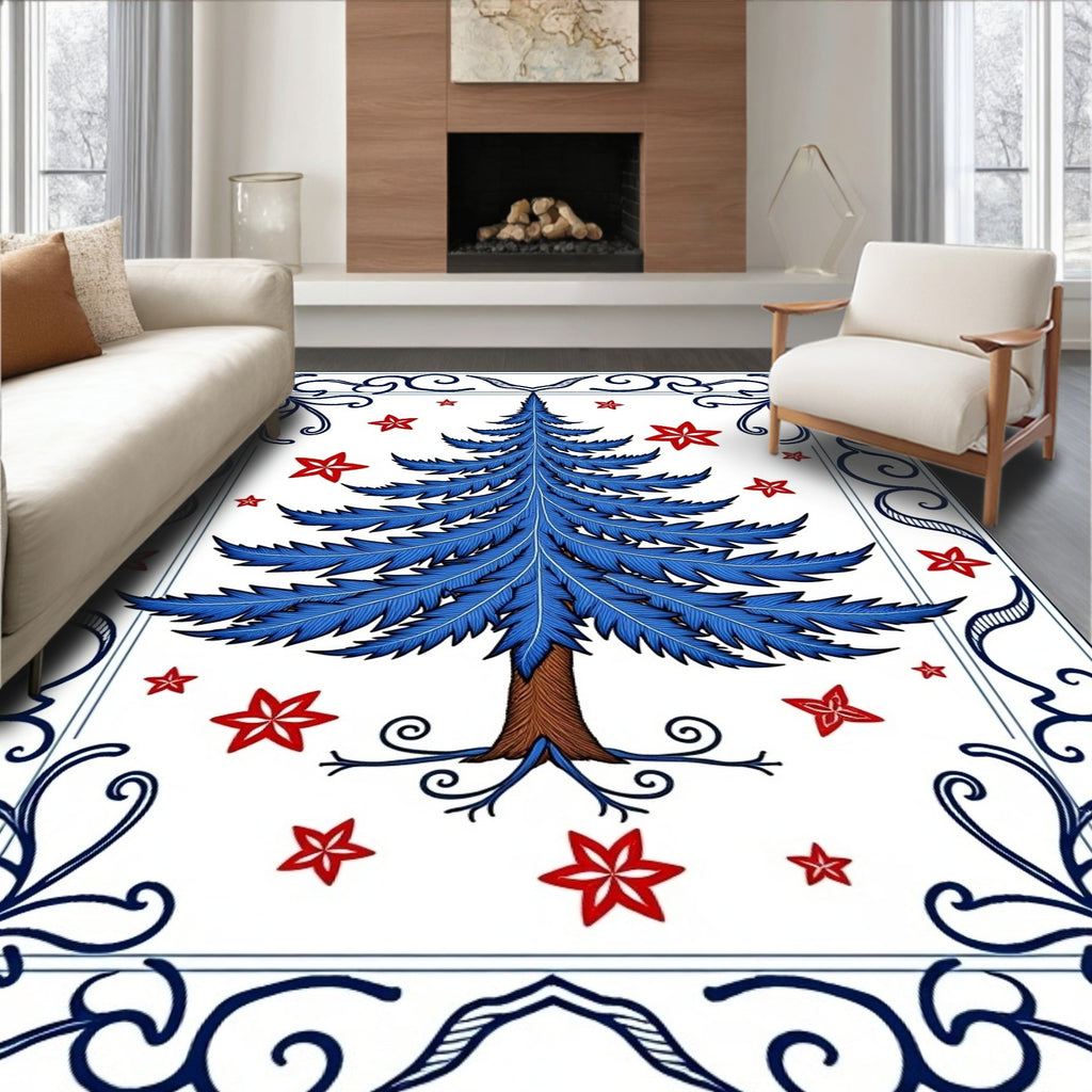 Vibrant Blue Feathered Tree Stars Rug