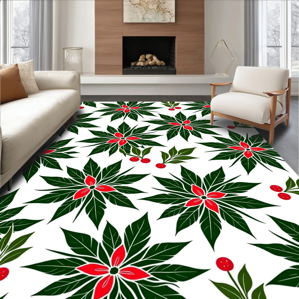 Vibrant Red Star Green Leaf Medallion Rug