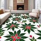 Vibrant Red Star Green Leaf Medallion Rug