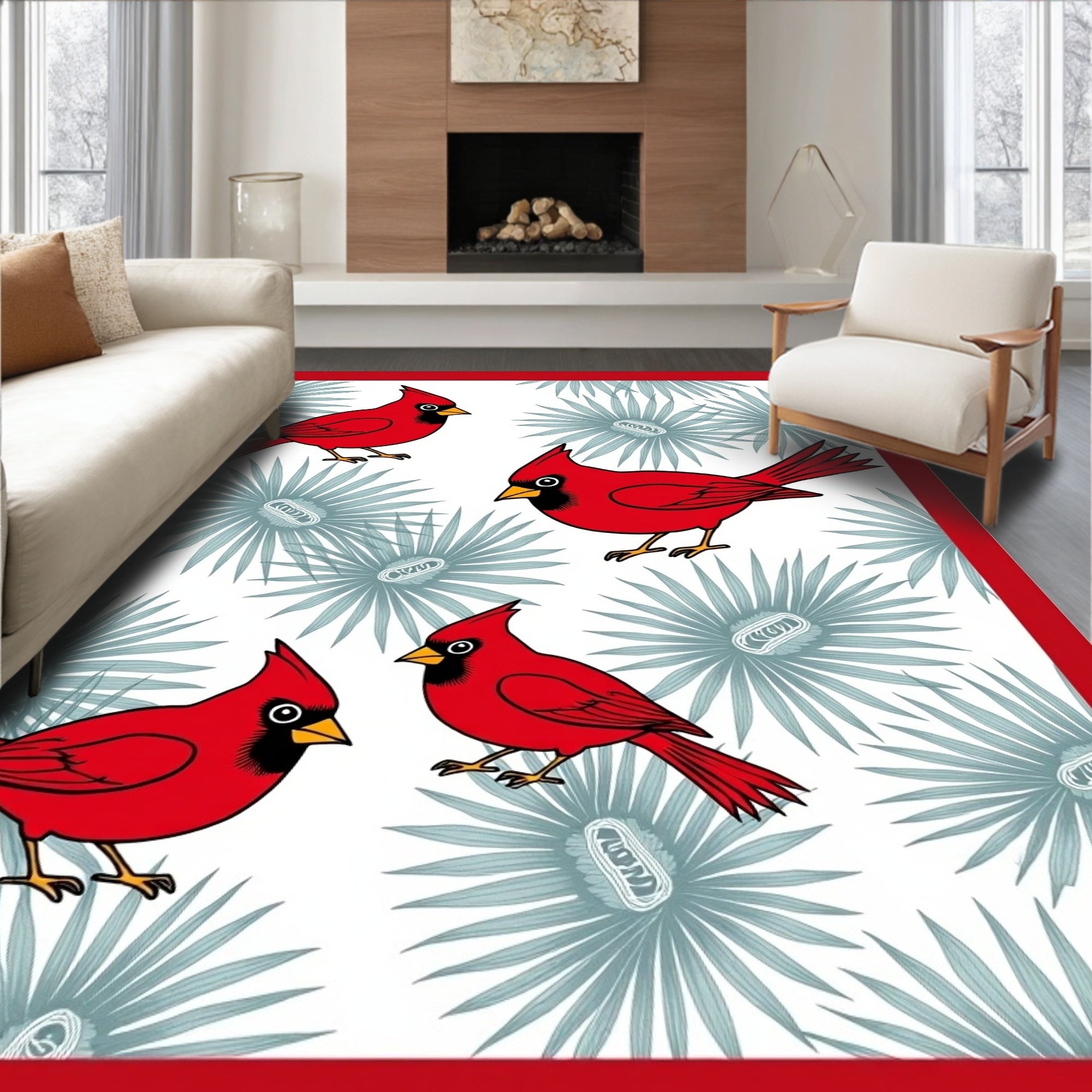 Red Cardinals With Blue Foliage Rug