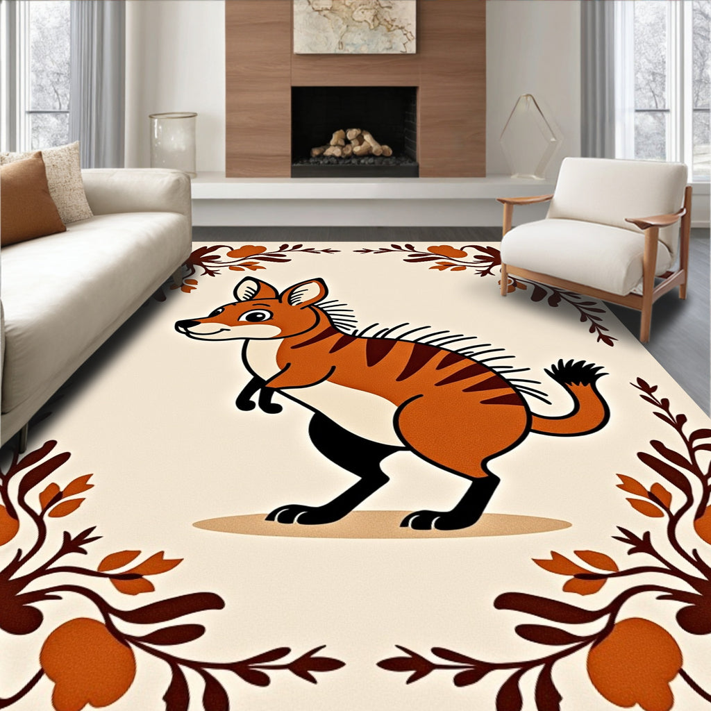 Whimsical Orange Striped Animal Garland Rug