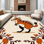 Whimsical Orange Striped Animal Garland Rug