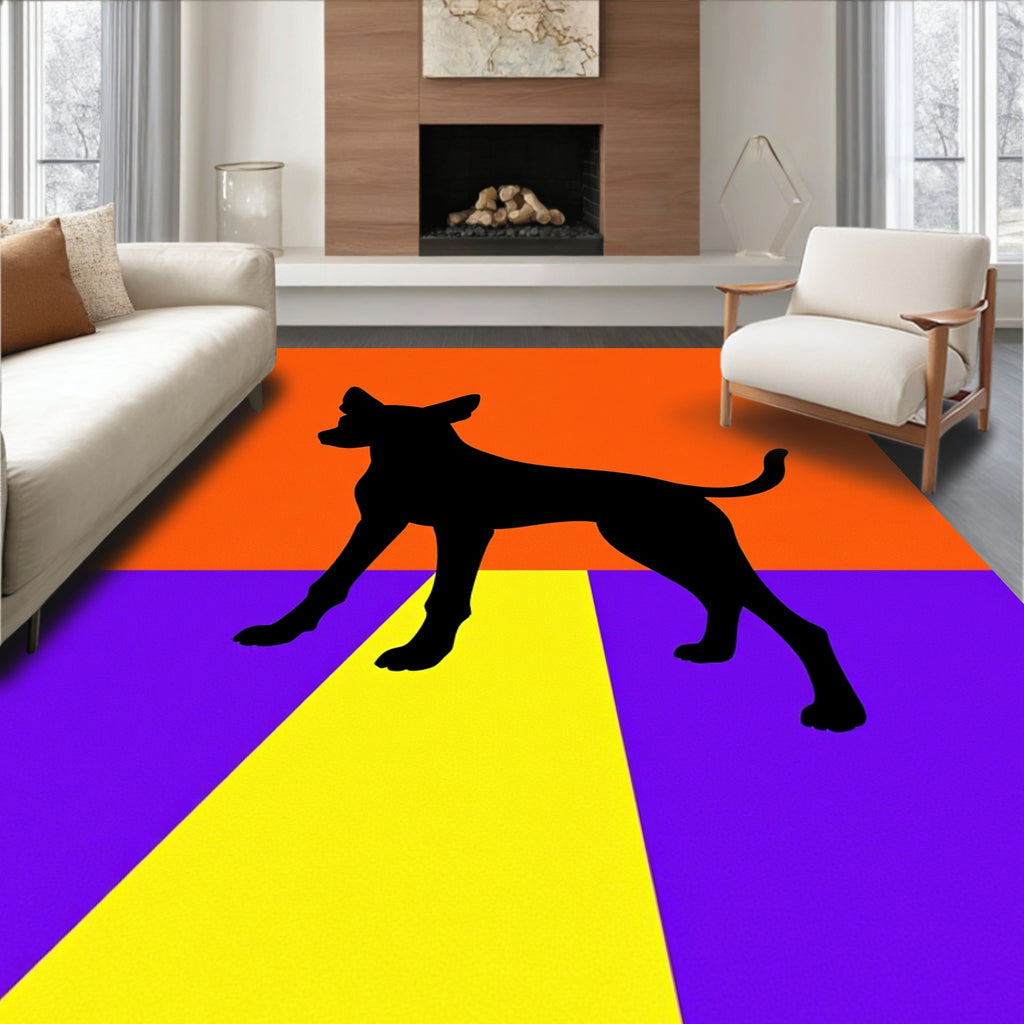 Bold Orange Purple Dog Graphic Rug