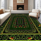 Ornate Green Floral Vine Medallion Rug