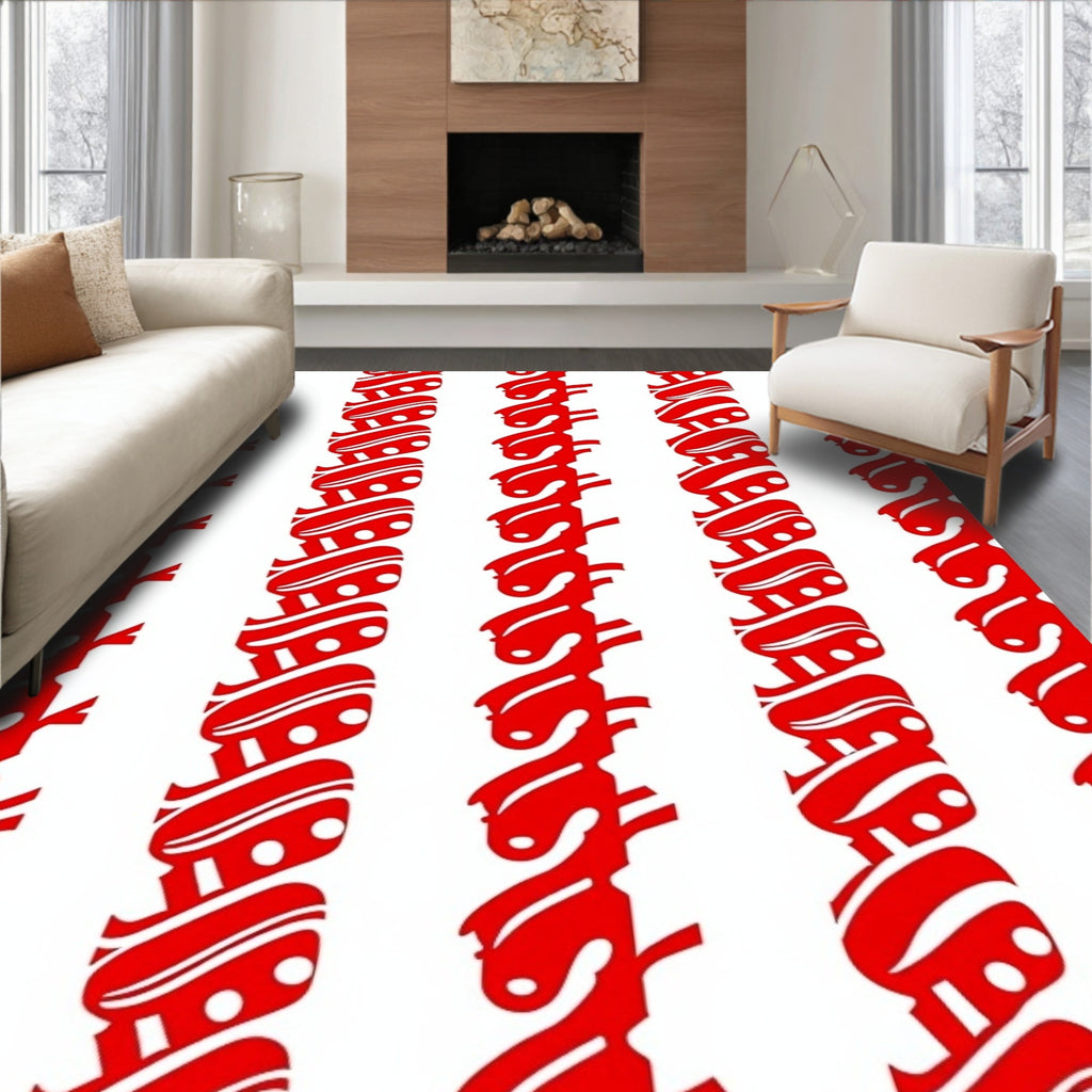 Bold Red Stripe Swirl Runner Rug