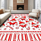 Red Gnomes Candy Cane Snowflake Border Rug