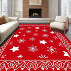 Red White Snowflake Star Border Rug