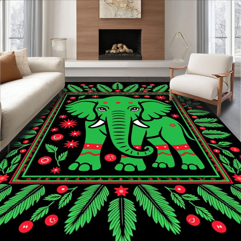 Green Elephant Surrounded By Foliage Rug