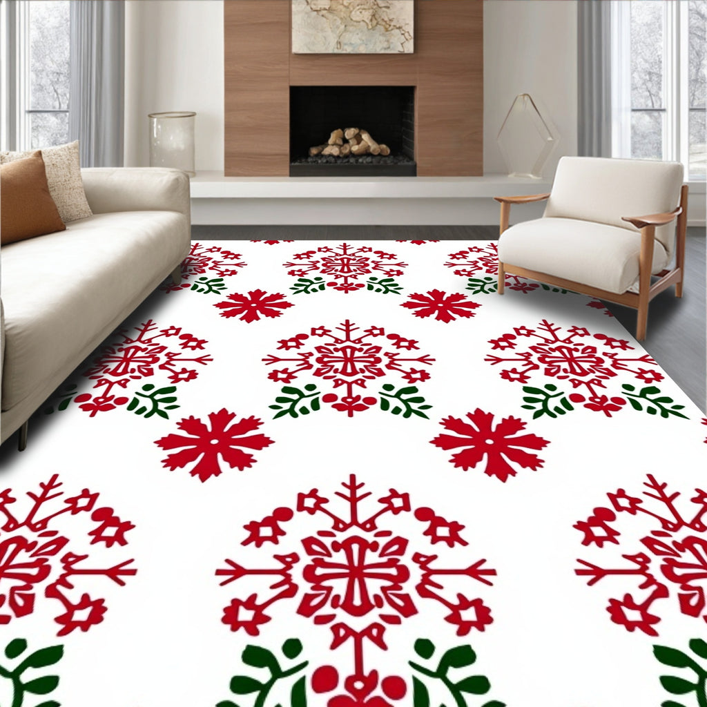 Festive Red Snowflake Medallion Rug