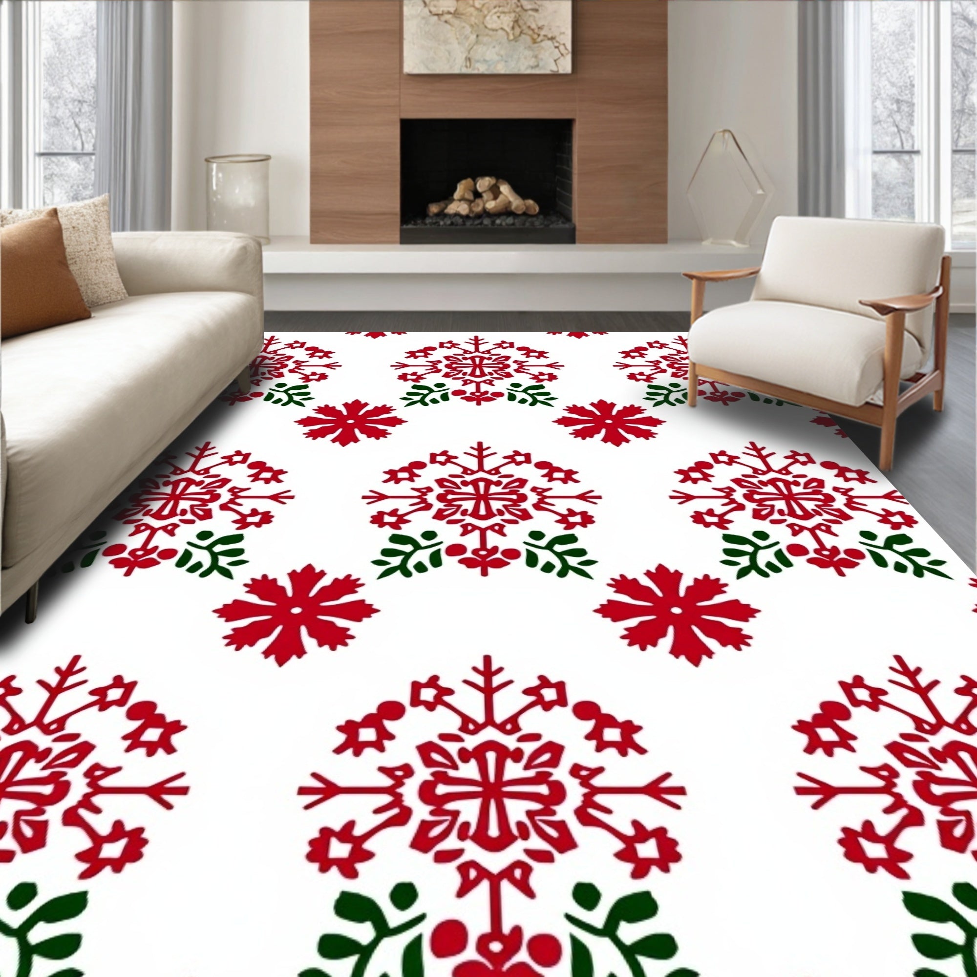 Festive Red Snowflake Medallion Rug