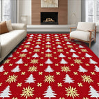 White Tree Yellow Starburst Red Background Rug