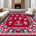 Christmas Elves Reindeer Sleigh Red Rug