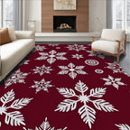 White Snowflake Burgundy Background Collage Rug