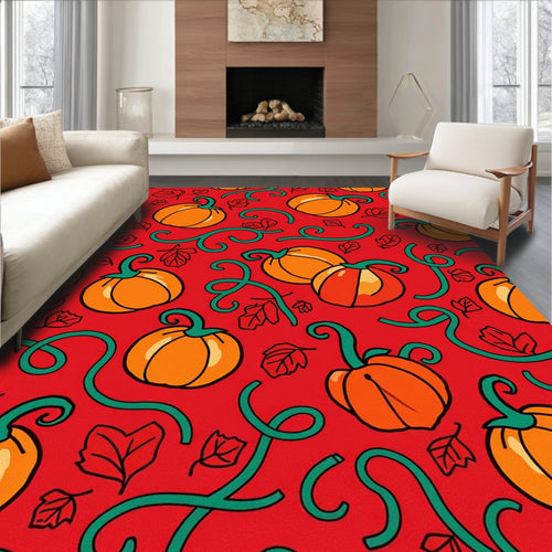 Autumn Orange Pumpkin Vine Swirl Rug