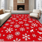 Red Snowflake Reindeer Holiday Composition Rug