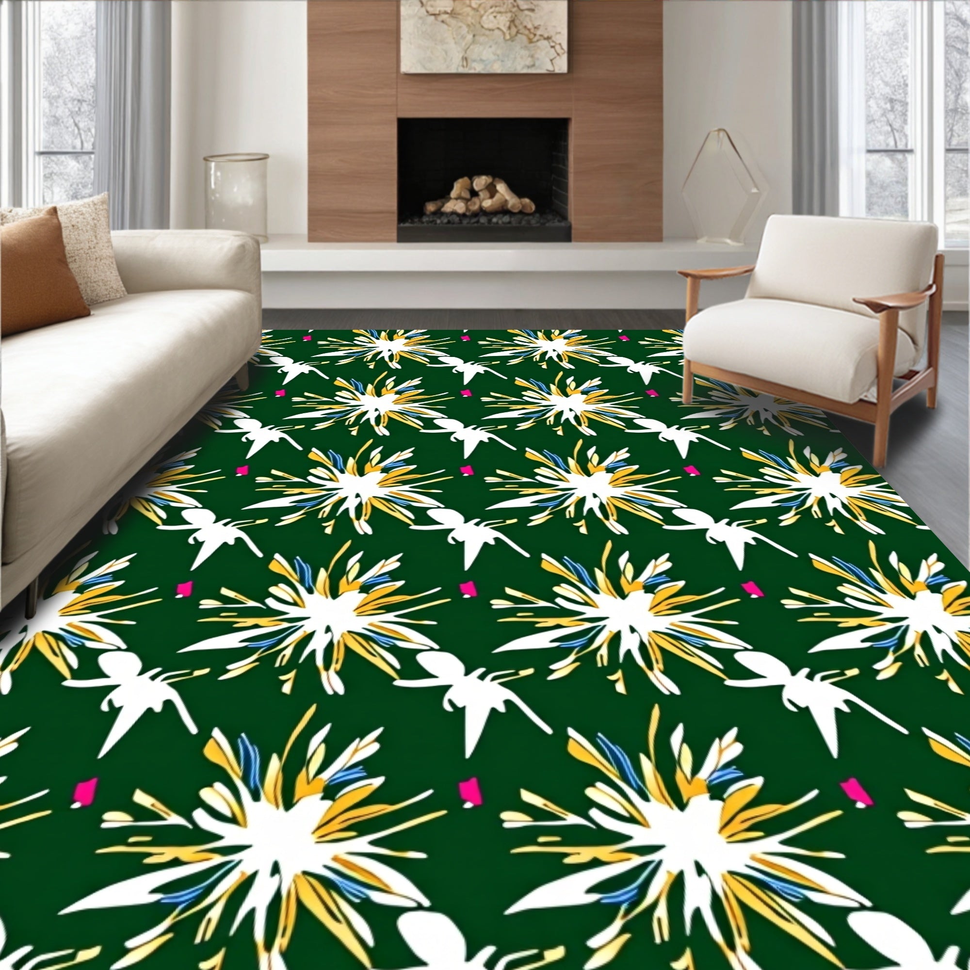 Green Firework Dancer Abstract Rug