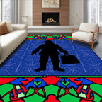 Classic Blue Santa Silhouette Festive Border Rug