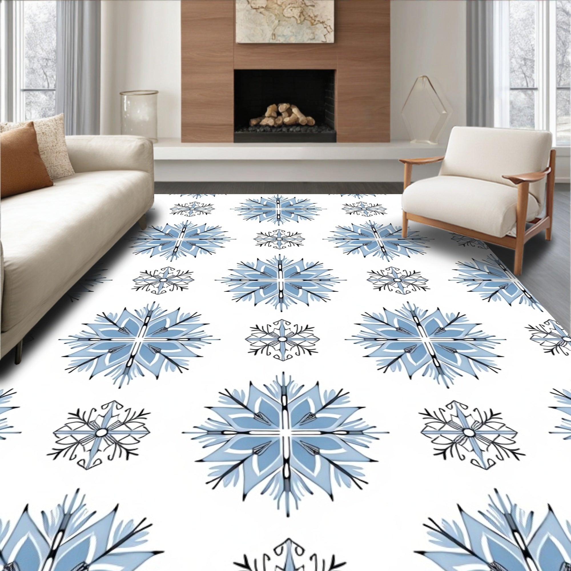 Blue Snowflake Imprints Rug