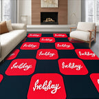 Red White Script Repeating Squares Rug