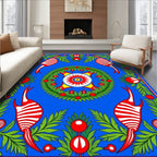 Vibrant Blue Red Green Floral Creature Rug