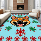 Happy Dog With Snowflakes Border Rug
