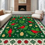 Red Cardinal Evergreen Branch Christmas Rug