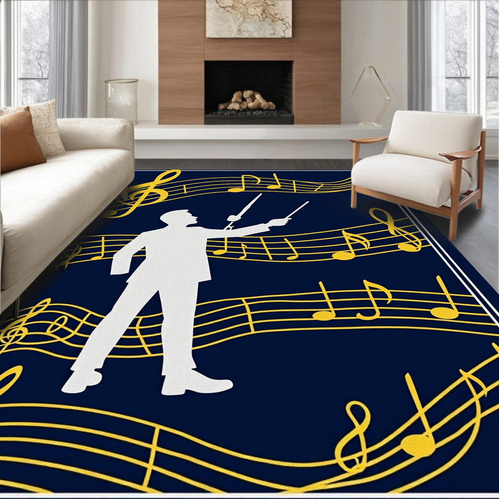 Conductor Silhouette With Yellow Music Notes Rug