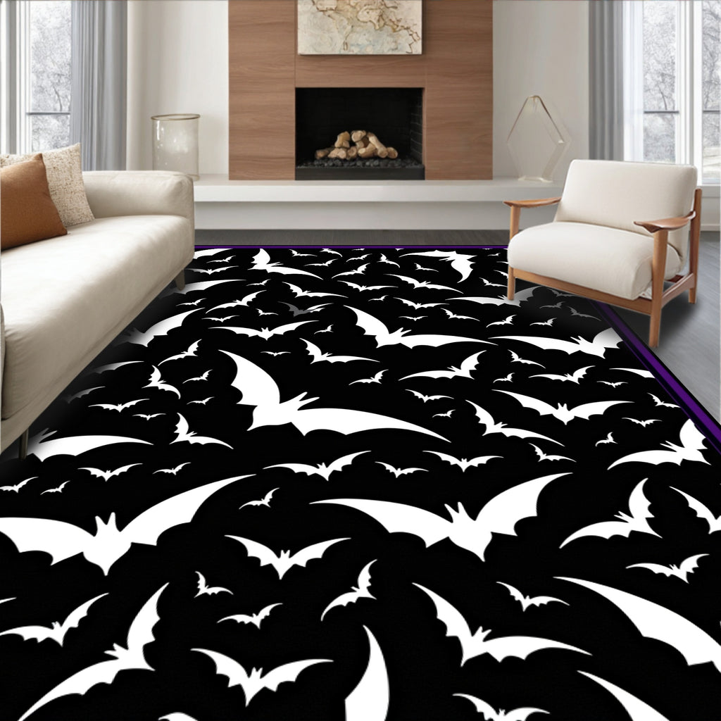Spooky White Bat Flock Night Rug