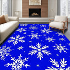 White Snowflake Pattern On Royal Blue Rug