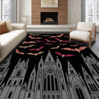 Gothic Bat Silhouette Castle Scape Rug