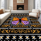 Vibrant Orange Purple Butterfly Scroll Rug