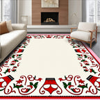 Whimsical Red Green Crown Floral Border Rug
