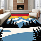 Crimson Yellow Mountain Evergreen Forest Rug