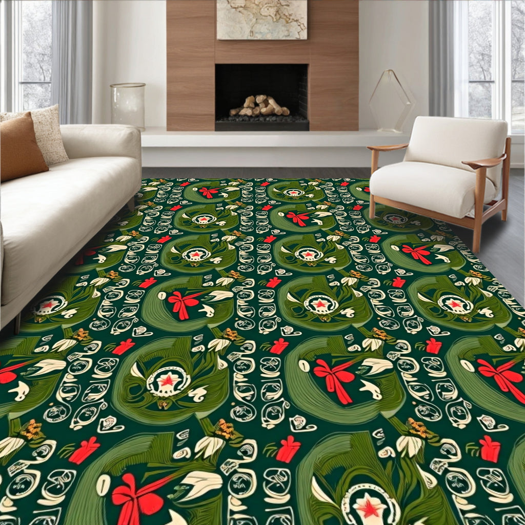 Rich Green Floral Medallion Whimsical Rug