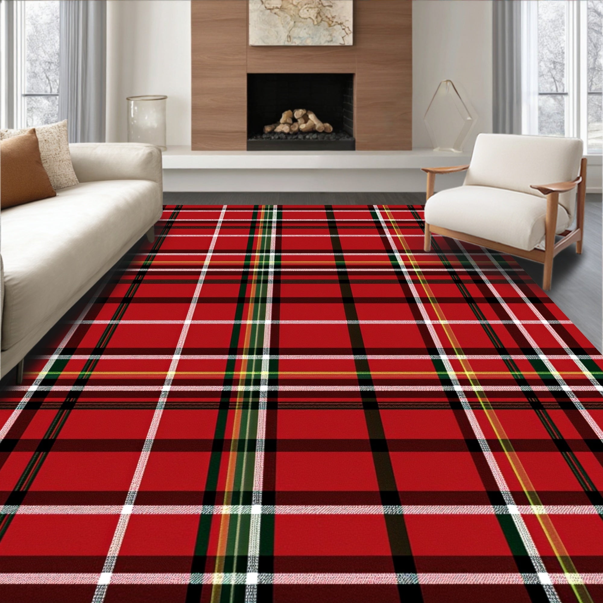 Classic Red Green Tartan Plaid Rug