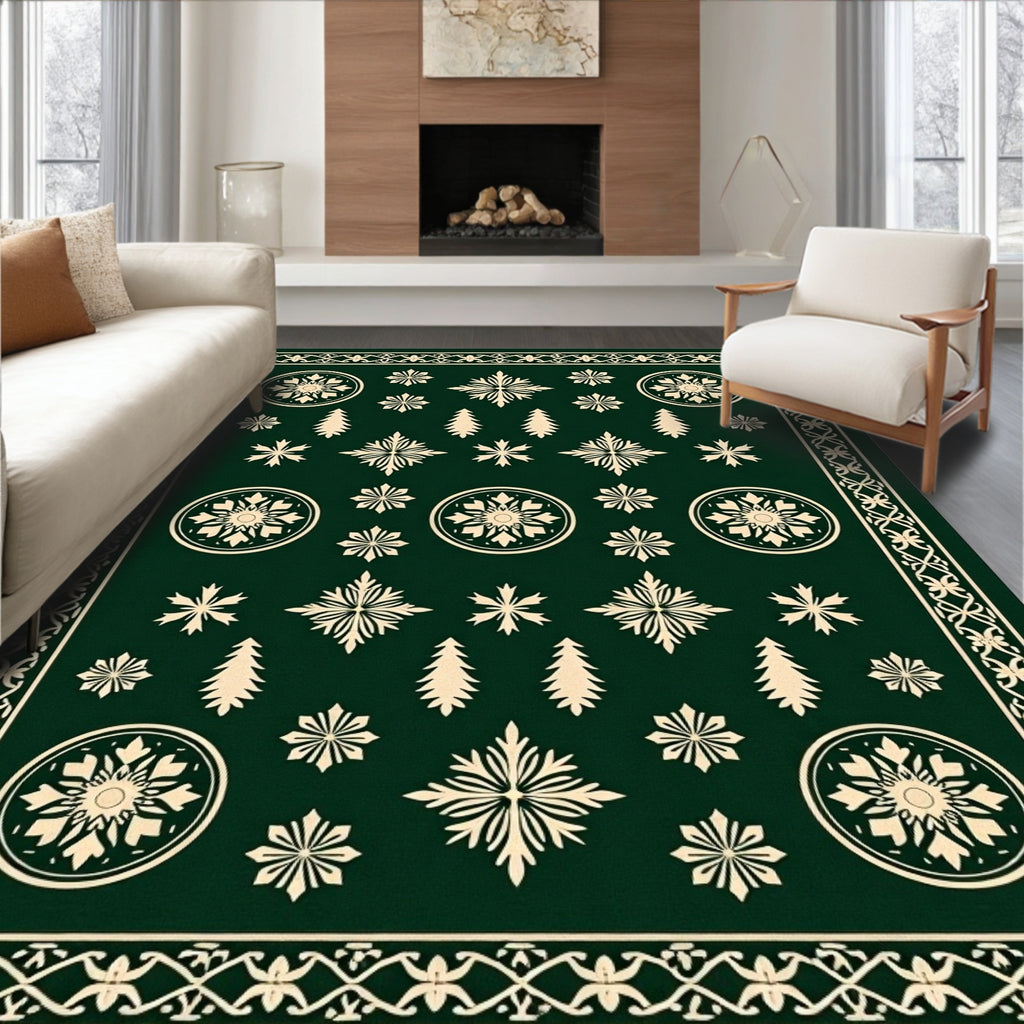 Green Snowflake Tree Star Medallion Rug