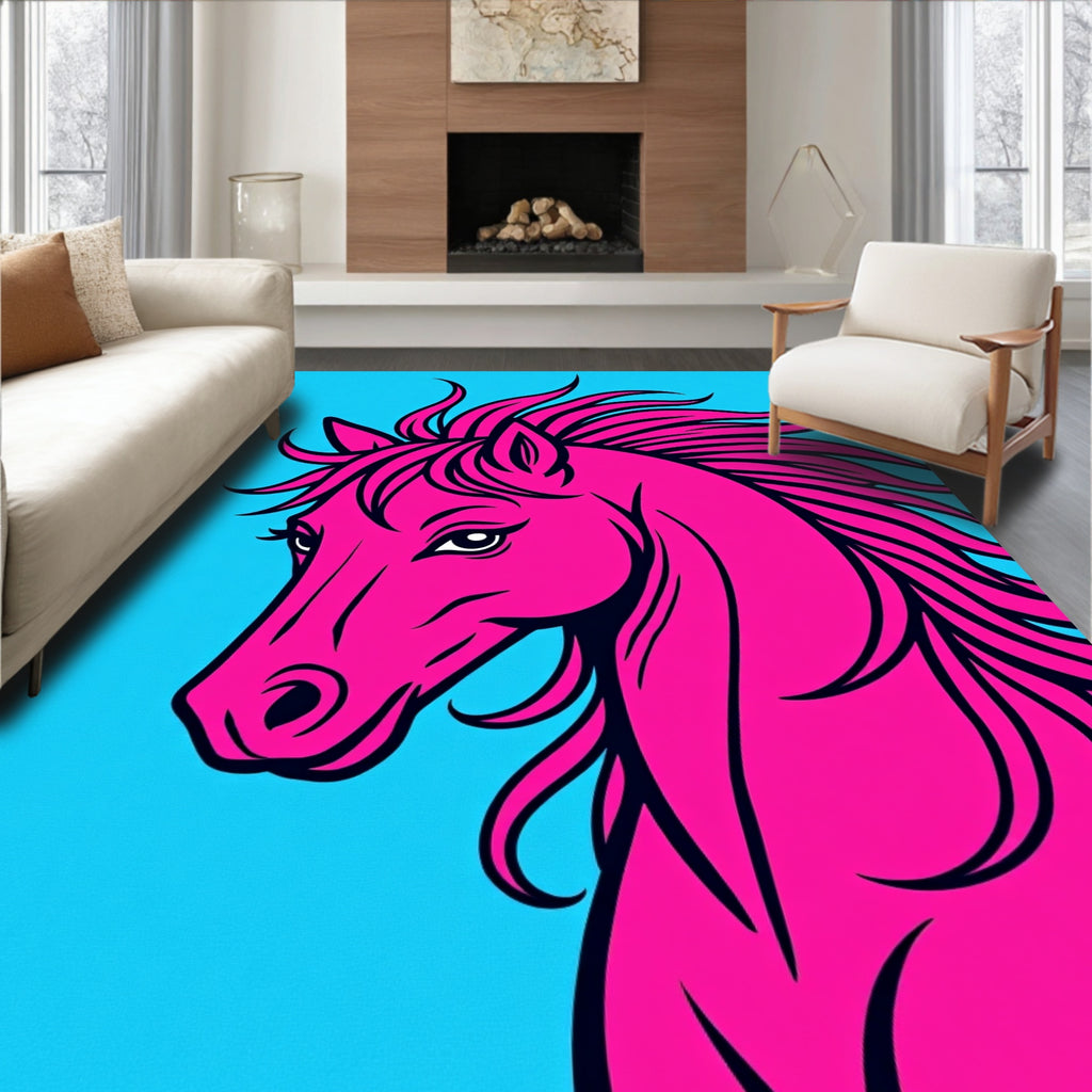 Vibrant Pink Horse Graphic Rug